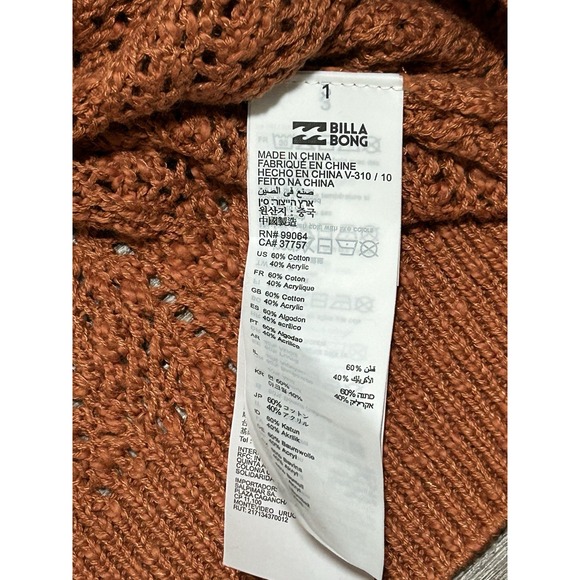 Billabong Rust Wrap Sweater Women's Knit V-Neck Boho Top | New With Tags - Picture 9 of 9
